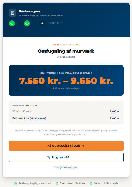 Prisberegner – Trin 3: Vejledende pris
